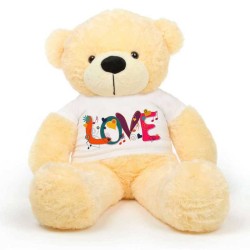 Peach 5 feet Big Teddy Bear wearing a Beautiful Love Design T-shirt